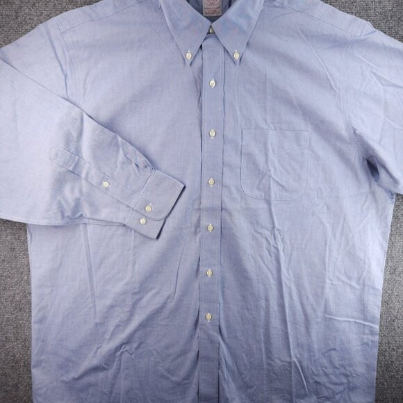 Brooks Brothers Button-Down 17.5 2/3 Regular Cotton Non-Iron Blue Long Sleeve - Picture 2 of 15